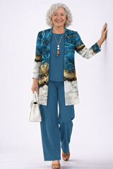 Teresa | Elegantes 3-teiliges Casual-Set – Blau & Gold Marmor