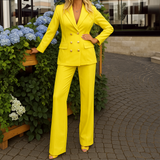 Damen Anzug Set | Zweiteilige Ausführung mit Blazer und Hose – Gelb