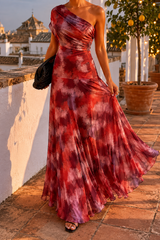 Marlene | Elegantes One-Shoulder-Kleid mit Farbverlauf – Rot