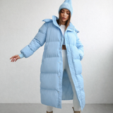 Damen Jacke | lange Ausführung mit Kapuze und Frontverschluss – Blau
