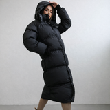 Damen Jacke | lange Ausführung mit Kapuze und Frontverschluss – Schwarz