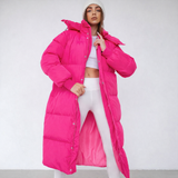 Damen Jacke | lange Ausführung mit Kapuze und Frontverschluss – Rosa