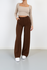 Damenhose | Hohe Taille mit geraden Beinen – Braun