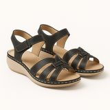 Nele - Orthopädische Damen-Sandalen mit Keilabsatz und Riemen – Schwarz