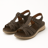 Nele - Orthopädische Damen-Sandalen mit Keilabsatz und Riemen – Dunkelbraun
