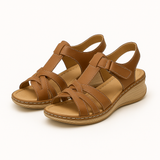 Nele - Orthopädische Damen-Sandalen mit Keilabsatz und Riemen – Braun