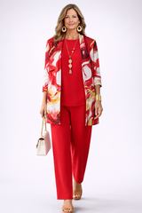 Gelsey | Elegantes 3-teiliges Casual-Set – Rot