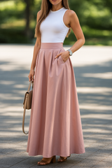 Stuttgart | Unifarbener Faltenrock mit hoher Taille – Rosa