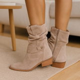 Selene | Flache Winterstiefel aus Wildleder mit seitlichem Reißverschluss – Apricot