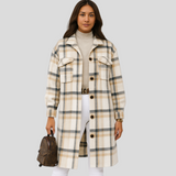 Megan | Karierte Wolljacke – Weiß Grau