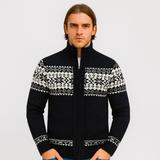 Noah | Warmer Herrenpullover mit Schneeflocken-Print und Reißverschluss – Schwarz