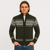 Noah | Warmer Herrenpullover mit Schneeflocken-Print und Reißverschluss – Grün