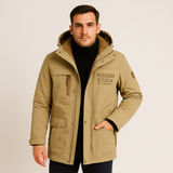 Friedrich | Herren Winter-Fleecejacke mit Kapuze und Reißverschluss – Khaki