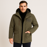 Friedrich | Herren Winter-Fleecejacke mit Kapuze und Reißverschluss – Armeegrün