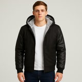 Jorn | Herren Winter Fleecejacke mit Kapuze und Farbkontrast – Schwarz