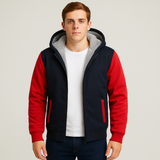 Jorn | Herren Winter Fleecejacke mit Kapuze und Farbkontrast – Rot