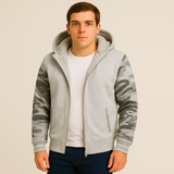 Jorn | Herren Winter Fleecejacke mit Kapuze und Farbkontrast – Meeresblau