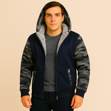 Jorn | Herren Winter Fleecejacke mit Kapuze und Farbkontrast – Dunkelcyan