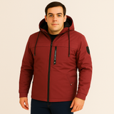Arno | Herren Fleece-Winterjacke mit Kapuze – Rot