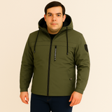 Arno | Herren Fleece-Winterjacke mit Kapuze – Armeegrün