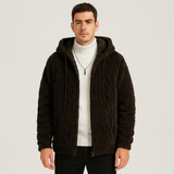 Calum | Einfarbige Fleecejacke mit Kapuze für Herren – Kaffeebraun