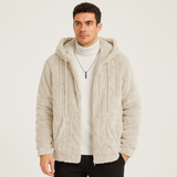Calum | Einfarbige Fleecejacke mit Kapuze für Herren – Milchig