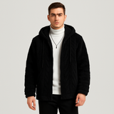Calum | Einfarbige Fleecejacke mit Kapuze für Herren – Schwarz