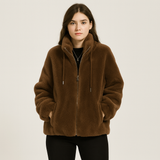 Kortney | Rote Plüschjacke aus Kunstpelz – Dunkelbraun