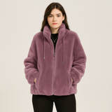 Kortney | Rote Plüschjacke aus Kunstpelz – Hellviolett