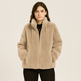 Kortney | Rote Plüschjacke aus Kunstpelz – Khaki