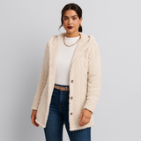 Marlena | Damen Knopf-Front Teddy Hoodie Mantel für Herbst & Winter – Beige