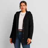 Marlena | Damen Knopf-Front Teddy Hoodie Mantel für Herbst & Winter – Schwarz