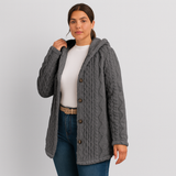 Marlena | Damen Knopf-Front Teddy Hoodie Mantel für Herbst & Winter – Grau