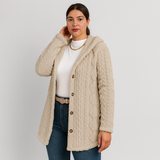 Marlena | Damen Knopf-Front Teddy Hoodie Mantel für Herbst & Winter – Khaki