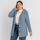 Marlena | Damen Knopf-Front Teddy Hoodie Mantel für Herbst & Winter – Jeans Blau