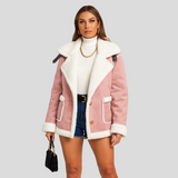 Isabella | Plüschige Winterjacke mit Knopfverschluss und Revers – Rosa