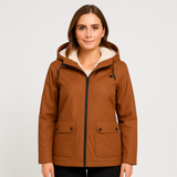 Greta | Damen Übergangsjacke mit Reißverschluss, Kapuze und Taschen – Erdgelb