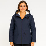 Greta | Damen Übergangsjacke mit Reißverschluss, Kapuze und Taschen – Meeresblau
