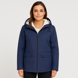Greta | Damen Übergangsjacke mit Reißverschluss, Kapuze und Taschen – Marineblau
