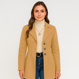 Marlene | Damen Wintermantel mit Knopfverschluss und Langarm – Khaki