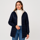Veronica | Lässiger, stoffgefütterter Mantel – Marineblau