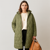 Lorelei | Damen Stepp-Winterjacke Plus Size mit Kapuze und Praktischem Reißverschluss – Armeegrün