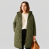 Lorelei | Damen Stepp-Winterjacke Plus Size mit Kapuze und Praktischem Reißverschluss – Dunkelgrün