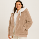 Leila | Lässiger Mantel mit Reißverschluss und Kapuze aus Kunstpelz – Khaki