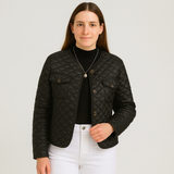Renate | Steppmantel mit Knopfleiste für Damen – Schwarz