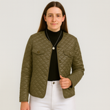 Renate | Steppmantel mit Knopfleiste für Damen – Grün