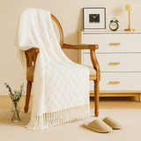 Weiche, gemütliche Überwurfdecke im Vintage-Stil mit geometrischem Muster für Couch und Bett – Weiß