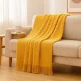 Weiche, gemütliche Überwurfdecke im Vintage-Stil mit geometrischem Muster für Couch und Bett – Gelb