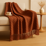 Weiche, gemütliche Überwurfdecke im Vintage-Stil mit geometrischem Muster für Couch und Bett – Rost