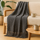 Weiche, gemütliche Überwurfdecke im Vintage-Stil mit geometrischem Muster für Couch und Bett – Grau